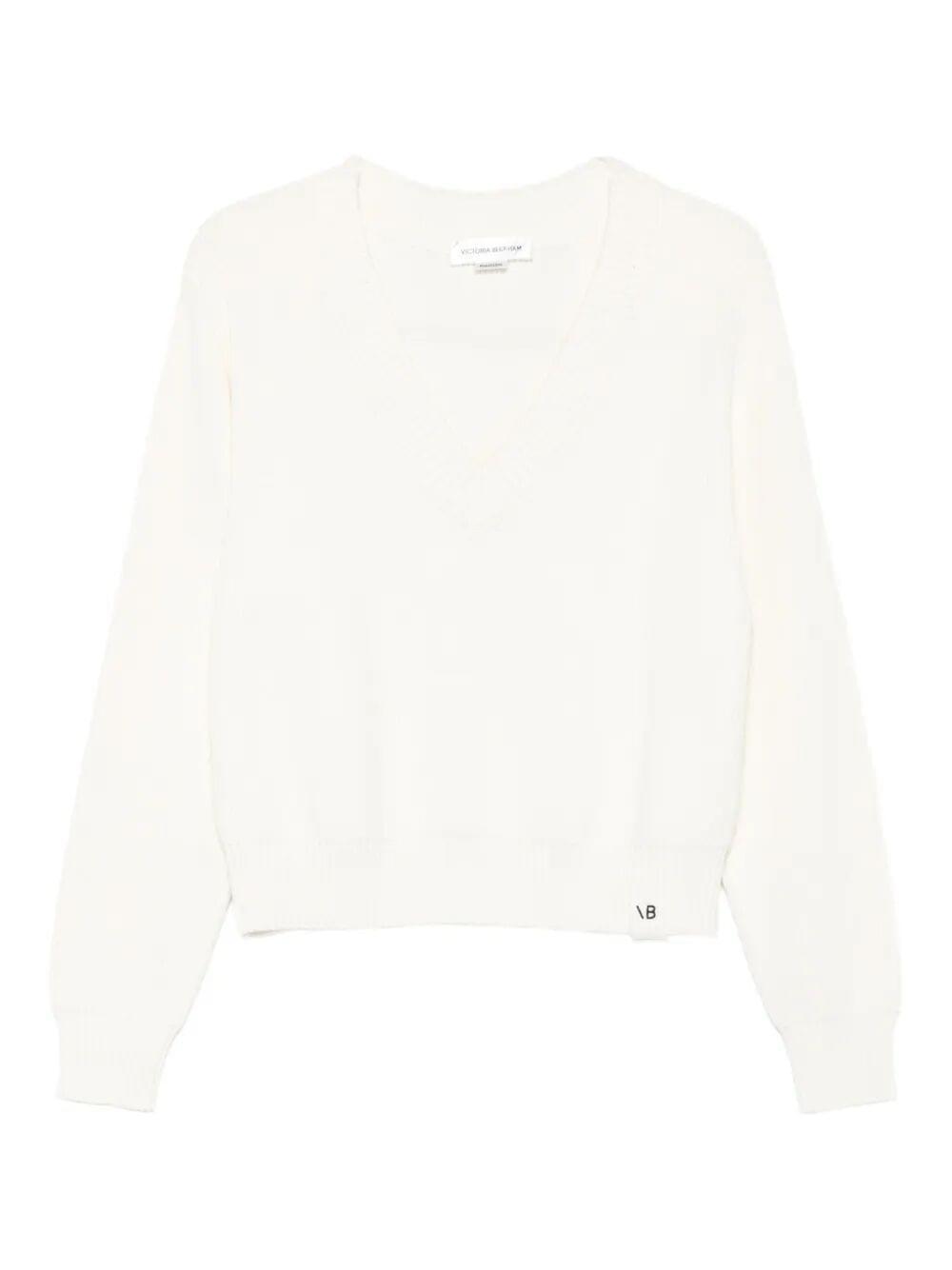 Victoria Beckham Women Relaxed Fit V-Neck Cotton Blend Sweater