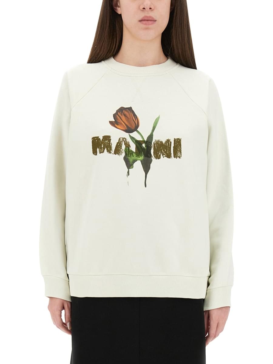 Marni Women White Cotton Sweatshirt With Tulip Print