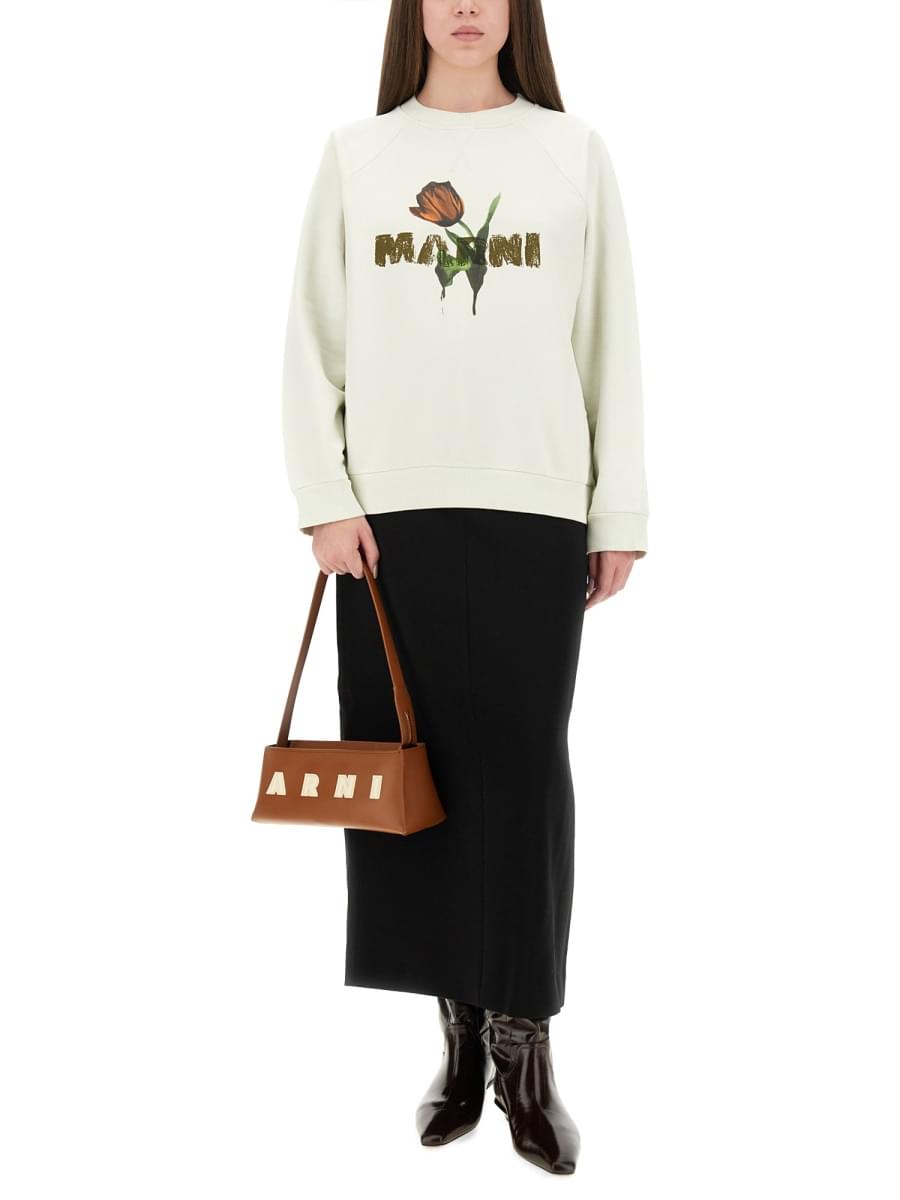 Marni Women White Cotton Sweatshirt With Tulip Print