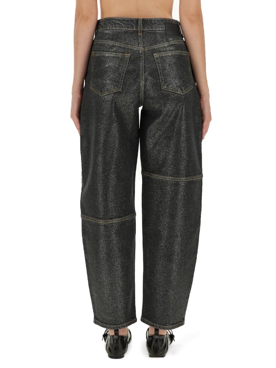Ganni Women "Stary" Jeans In Sparkling Foil