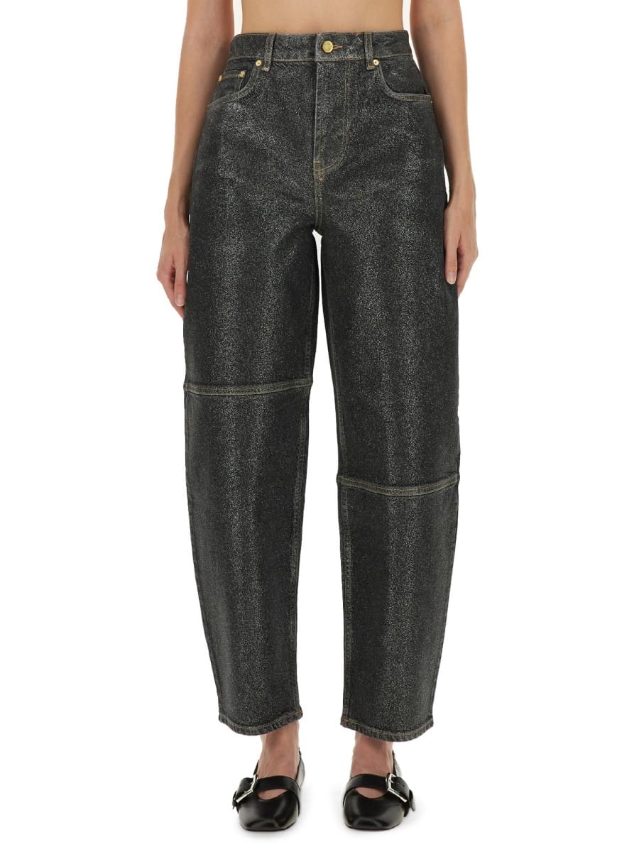 Ganni Women "Stary" Jeans In Sparkling Foil