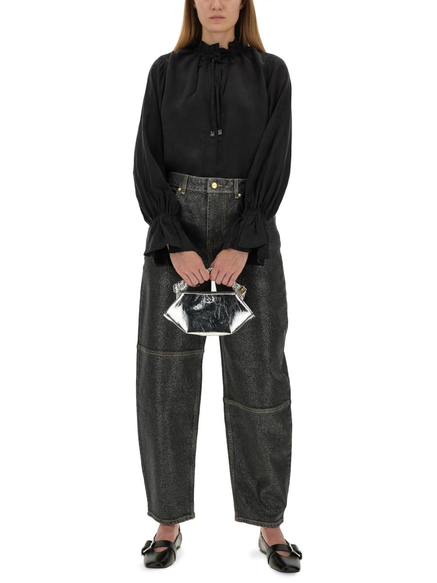 Ganni Women "Stary" Jeans In Sparkling Foil