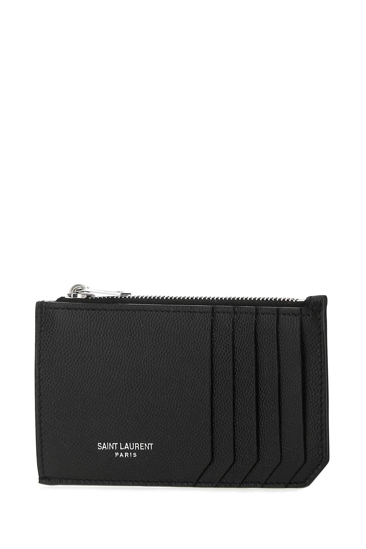 Saint Laurent Men Black Leather Card Holder