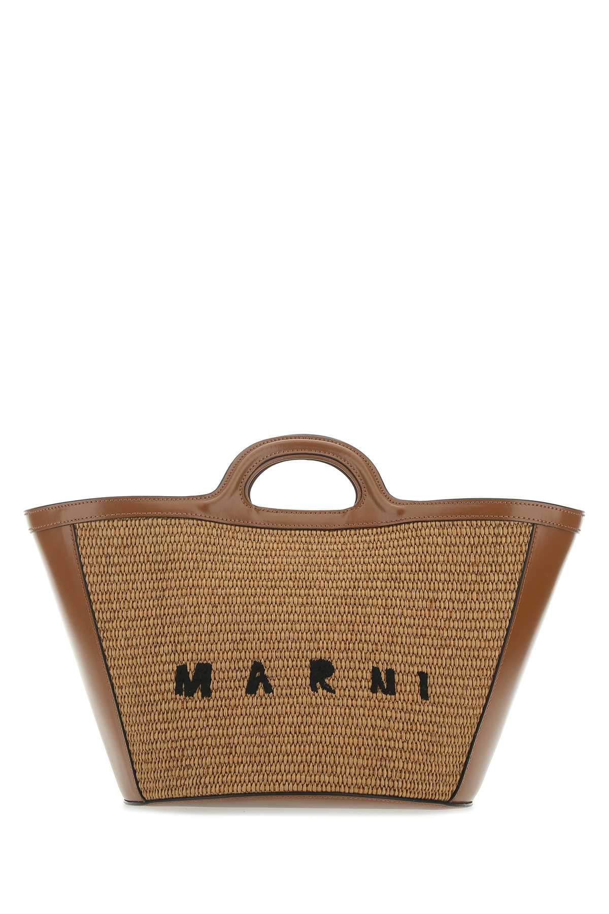 Marni Women Two-Tone Leather And Raffia Small Tropicalia Summer Handbag