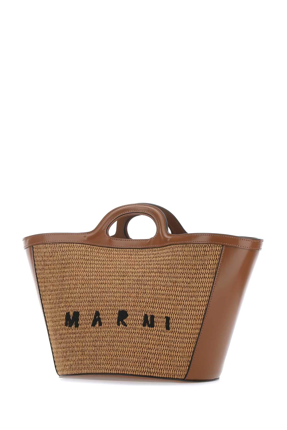 Marni Women Two-Tone Leather And Raffia Small Tropicalia Summer Handbag