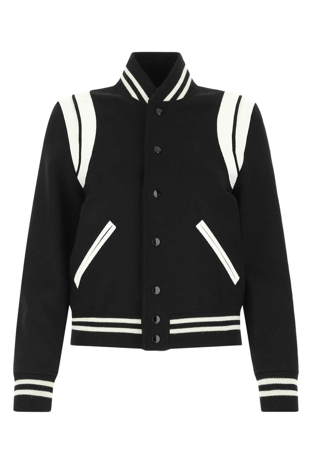 Saint Laurent Women Black Wool Blend Bomber Jacket