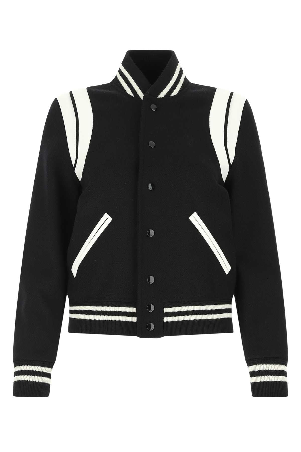 Saint Laurent Women Black Wool Blend Bomber Jacket