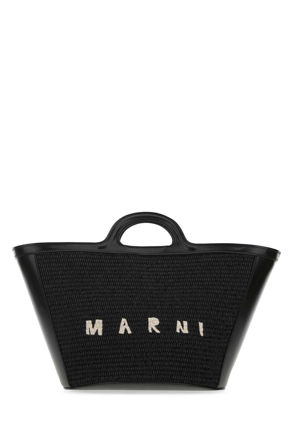 Marni Women Black Leather And Raffia Small Tropicalia Summer Handbag