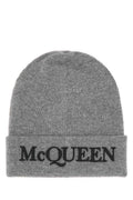 Alexander Mcqueen Men Grey Cashmere Beanie Hat