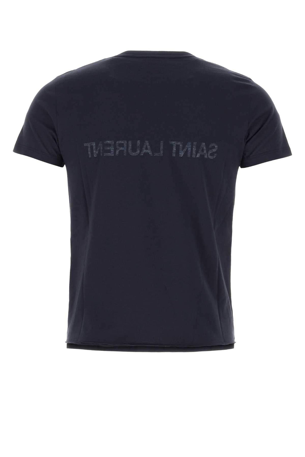 Saint Laurent Men Navy Blue Cotton T-Shirt