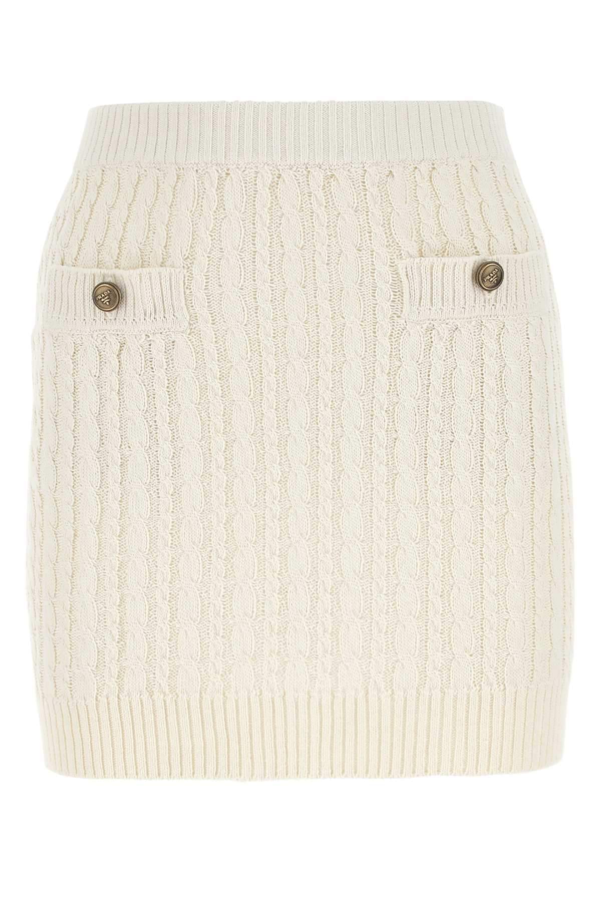 Prada Women Ivory Cotton Blend Mini Skirt