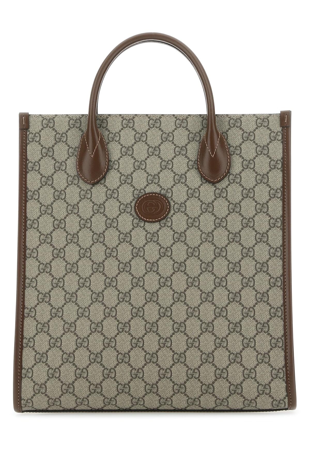Gucci Men Gg Supreme Fabric And Leather Handbag
