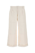 Etro Men Melange Ivory Stretch Cotton Wide-Leg Pant