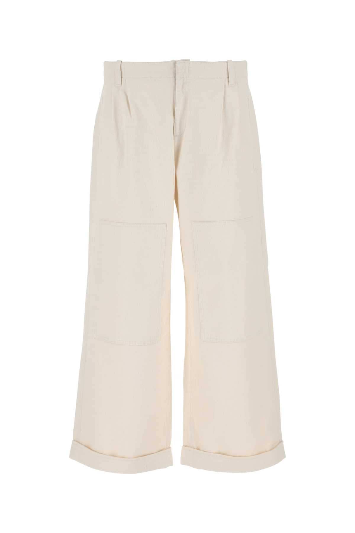 Etro Men Melange Ivory Stretch Cotton Wide-Leg Pant