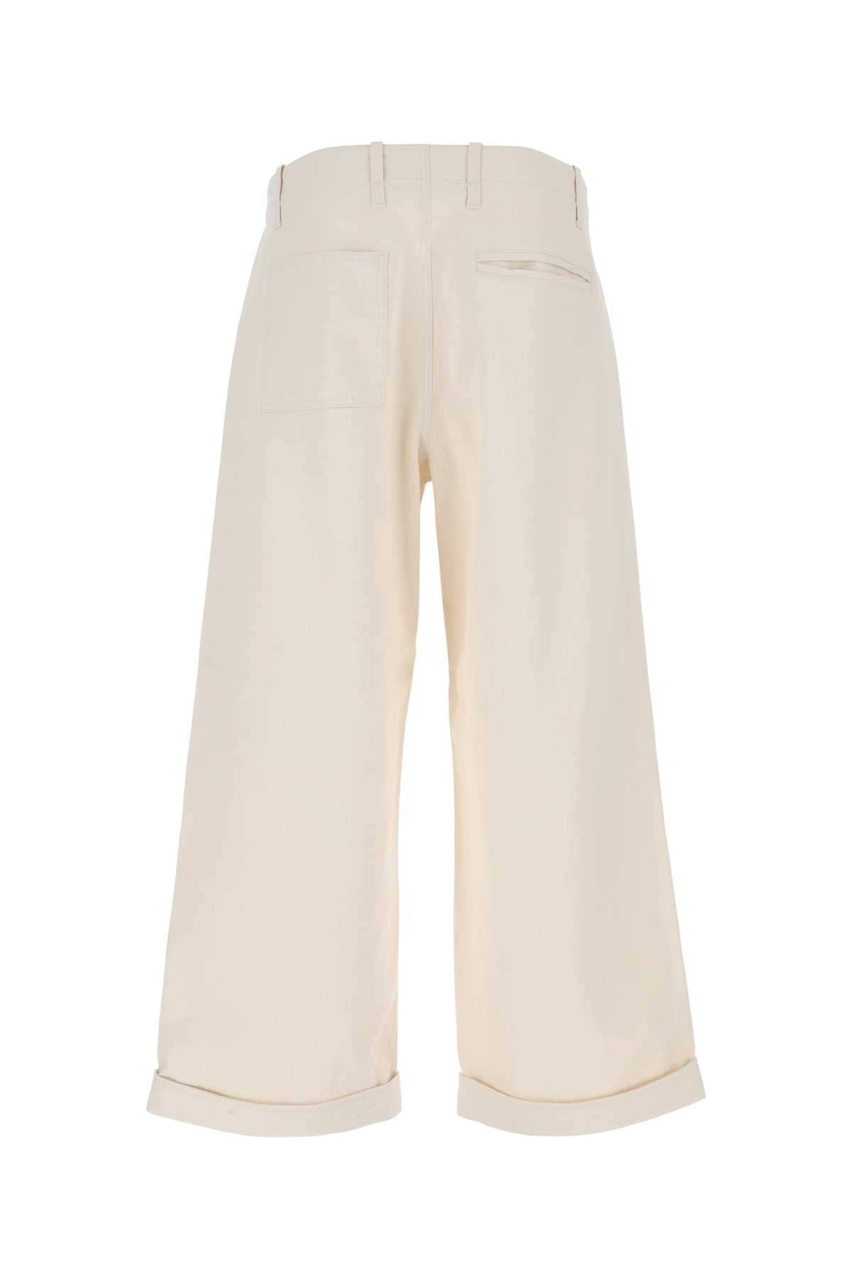 Etro Men Melange Ivory Stretch Cotton Wide-Leg Pant
