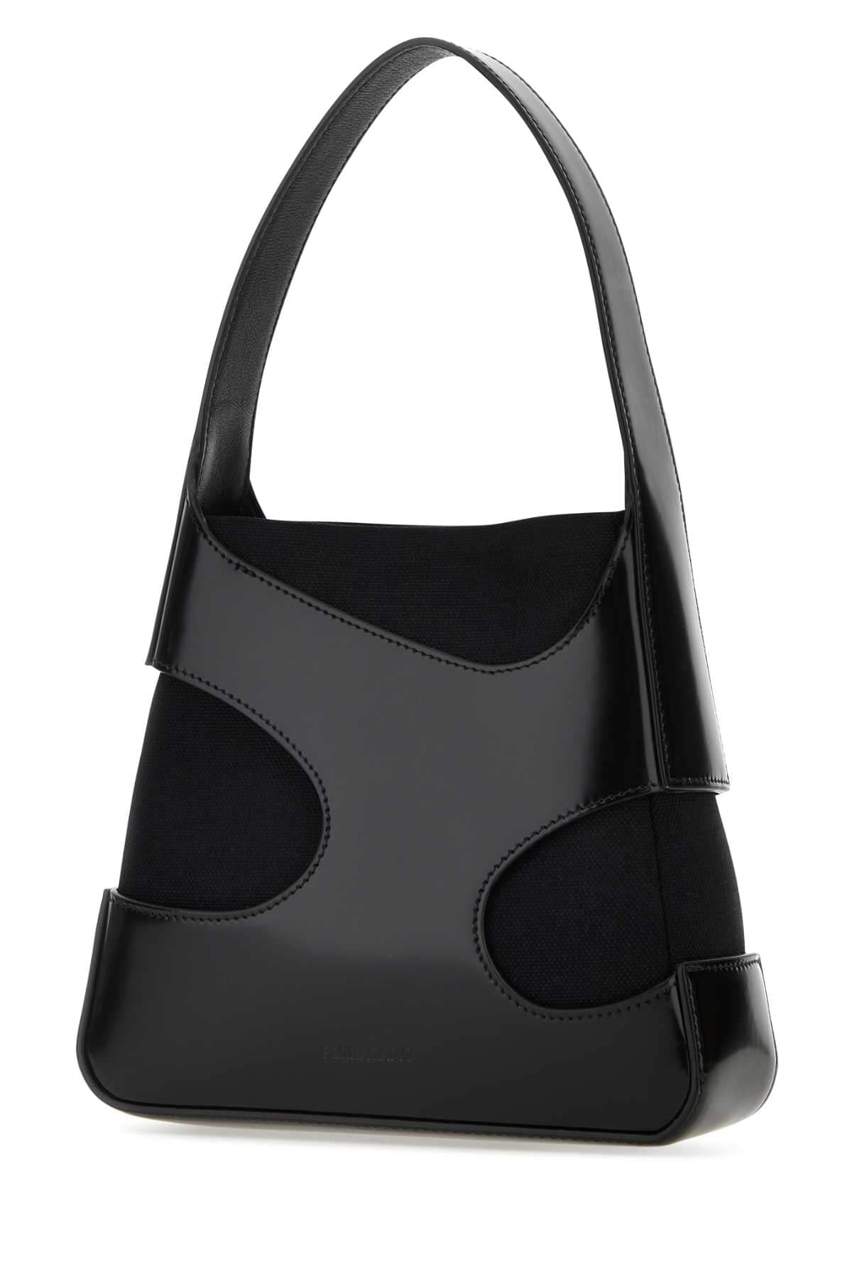 Salvatore Ferragamo Women Black Leather And Canvas Cut Out S Handbag