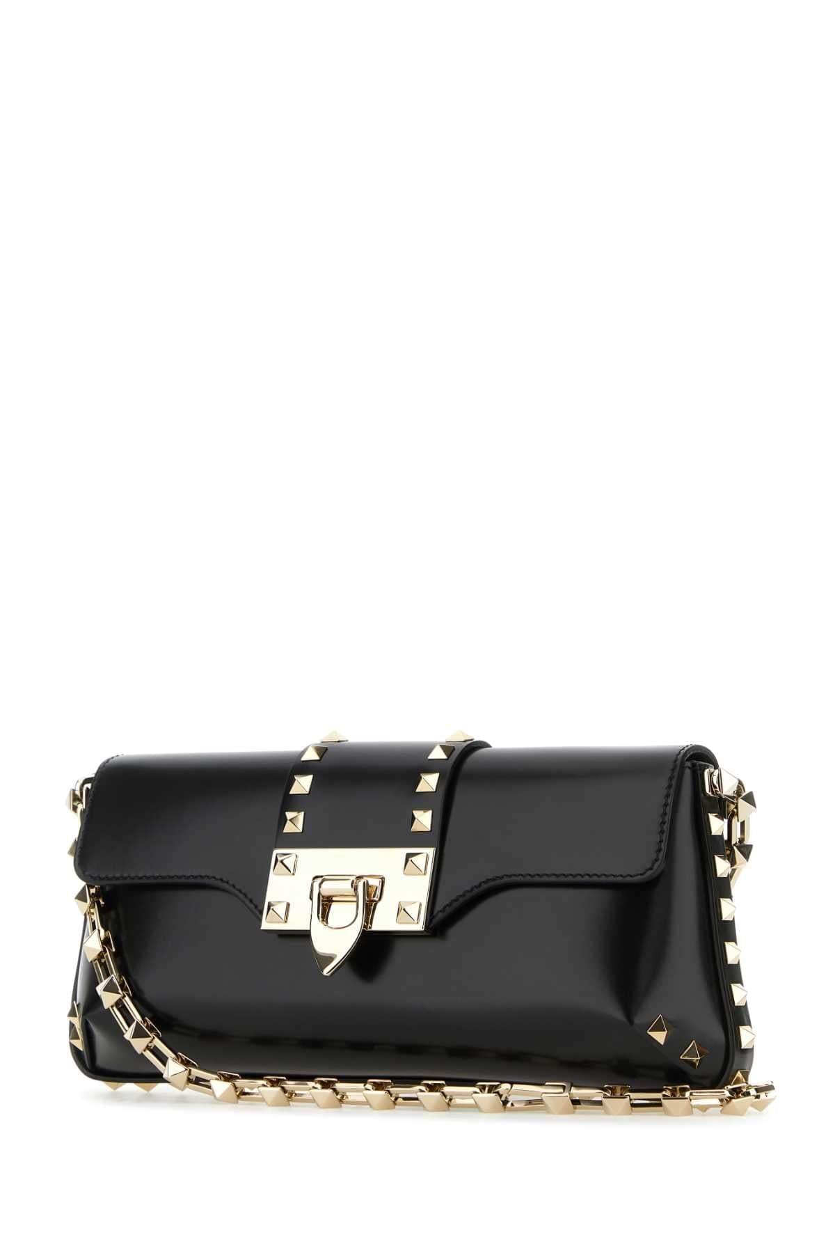 Valentino Garavani Women Black Leather Rockstud Shoulder Bag