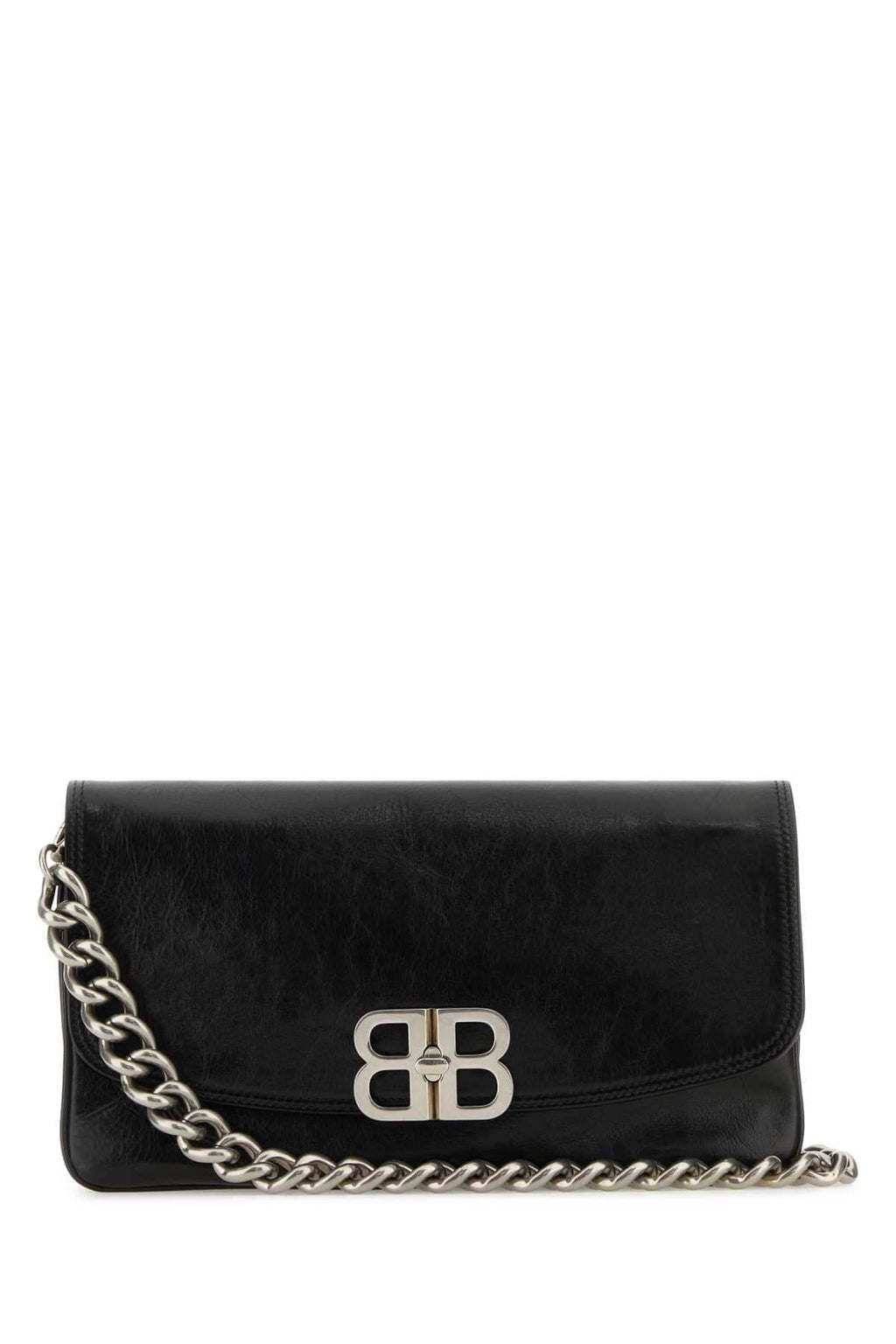 Balenciaga Women Black Leather Medium Bb Soft Flap Clutch