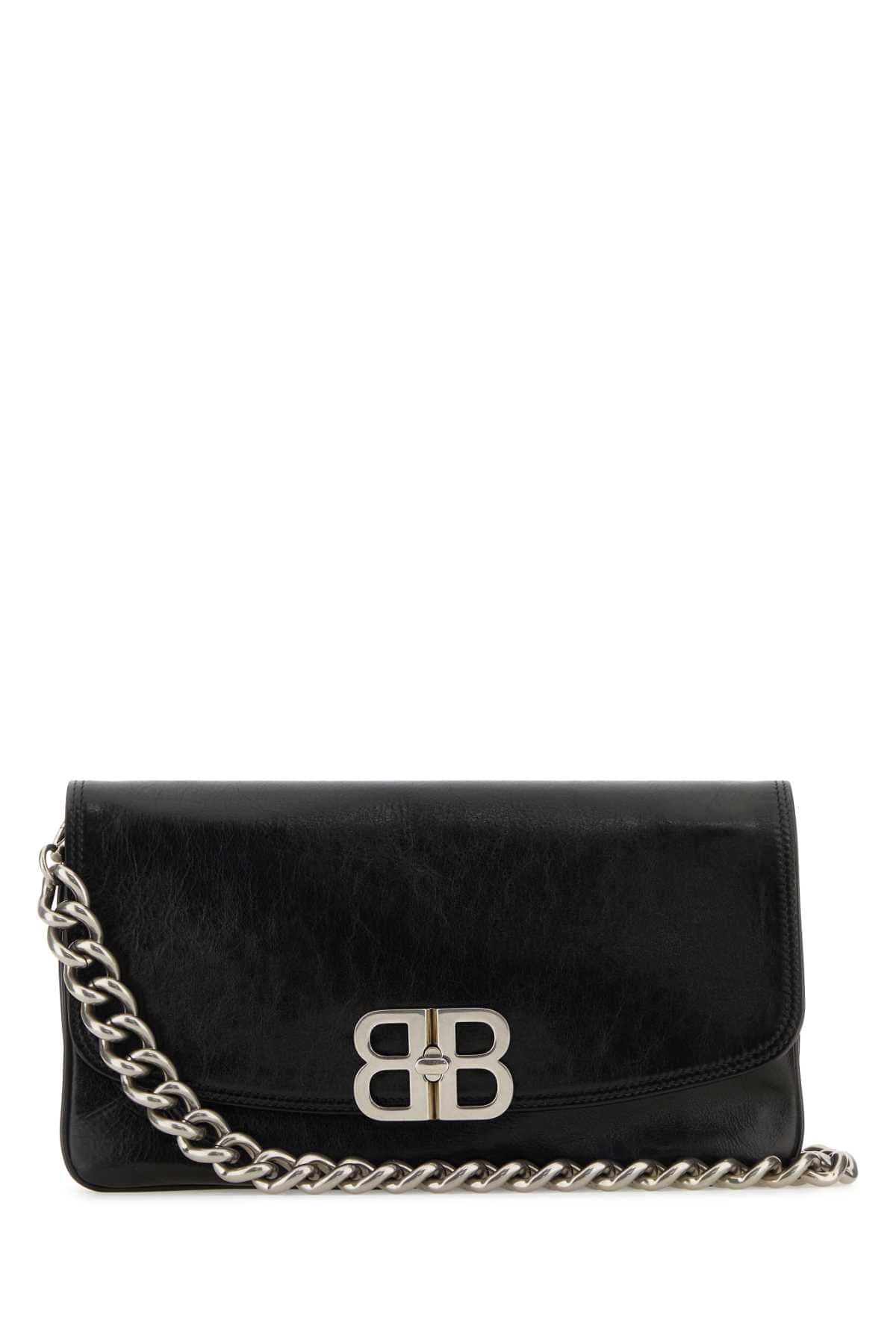 Balenciaga Women Black Leather Medium Bb Soft Flap Clutch