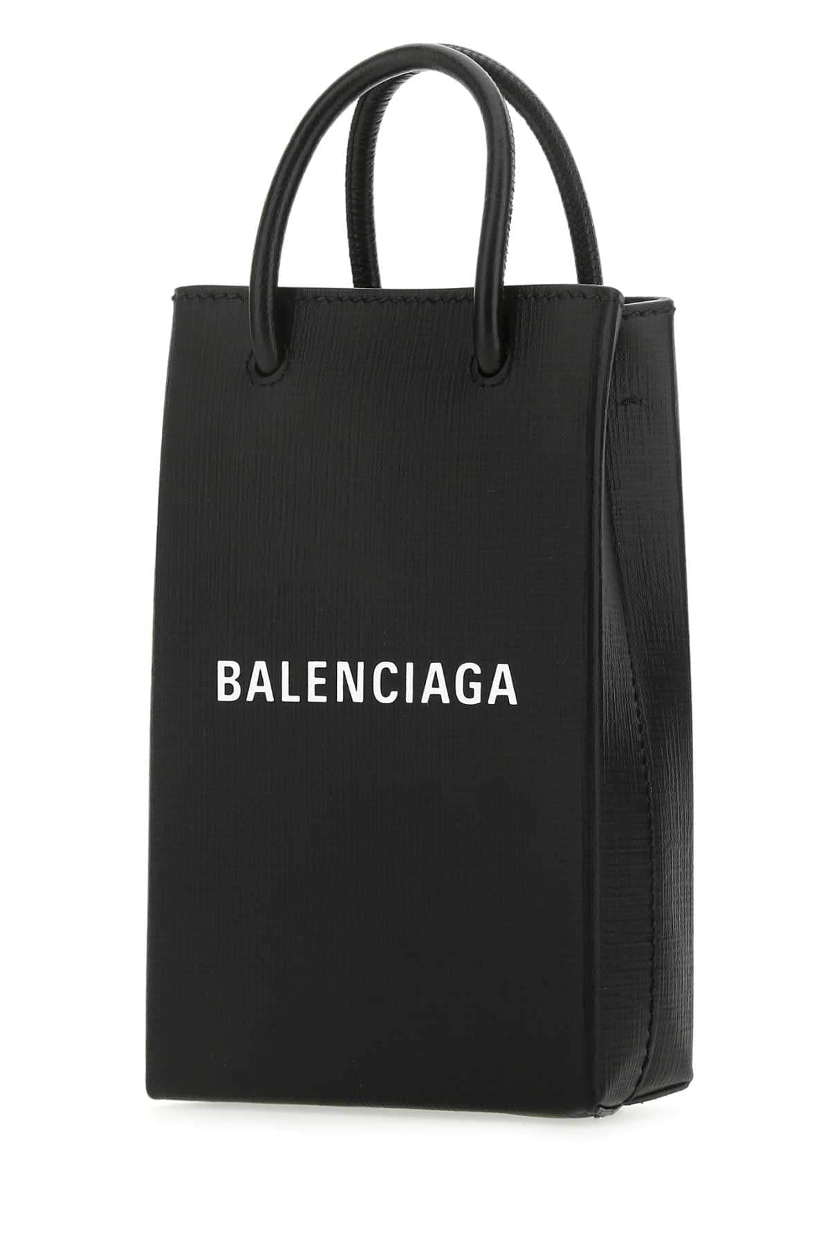 Balenciaga Women Black Leather Phone Case
