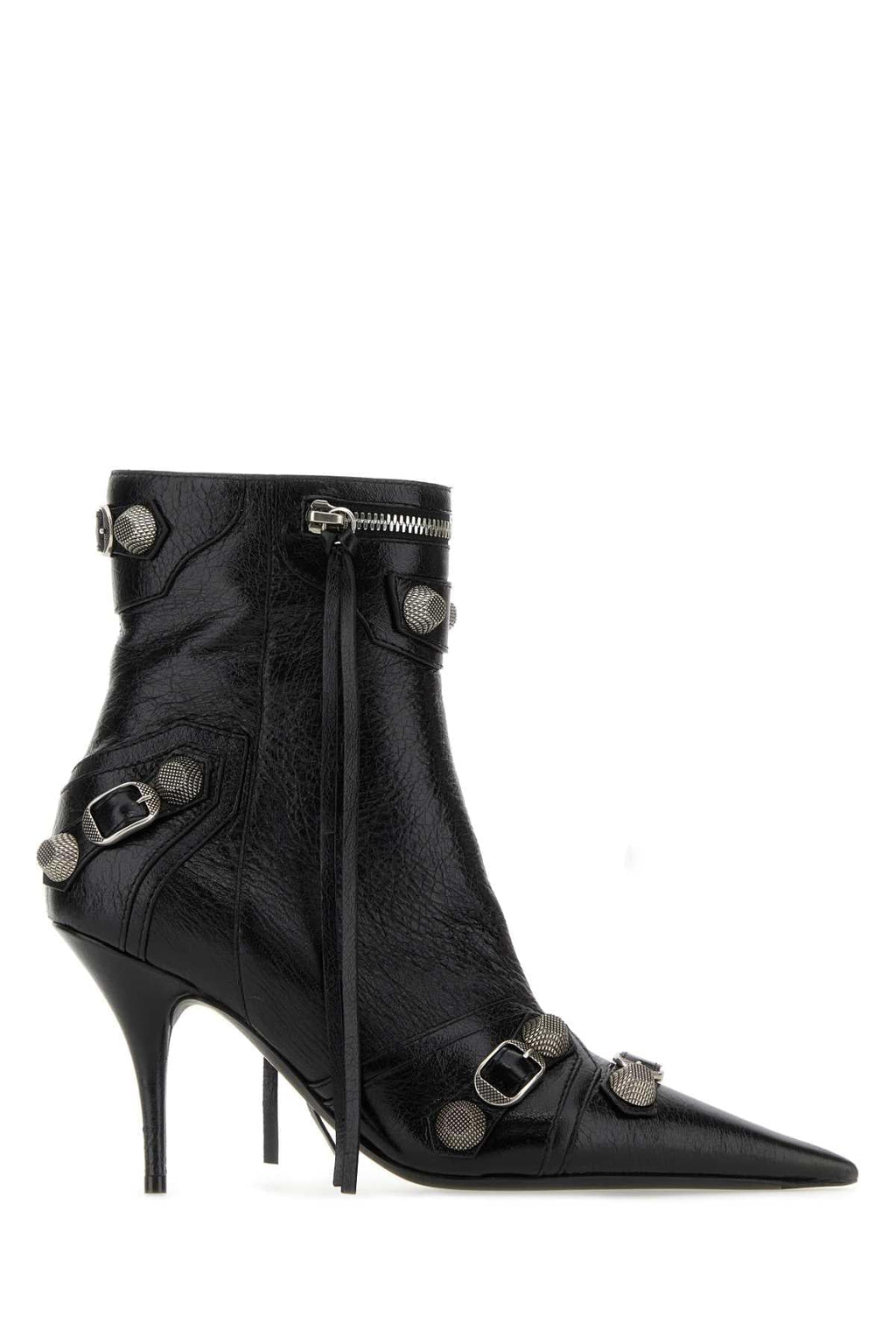 Balenciaga Women Black Leather Cagole Ankle Boots