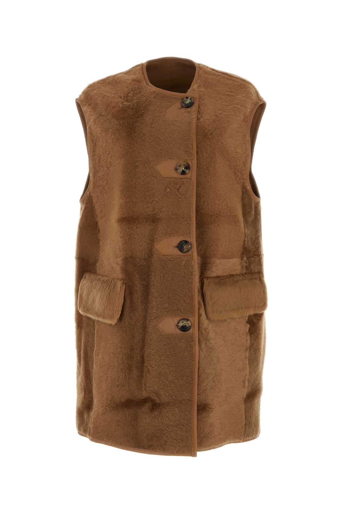 Max Mara Women Biscuit Shearling Effige Sleeveless Coat