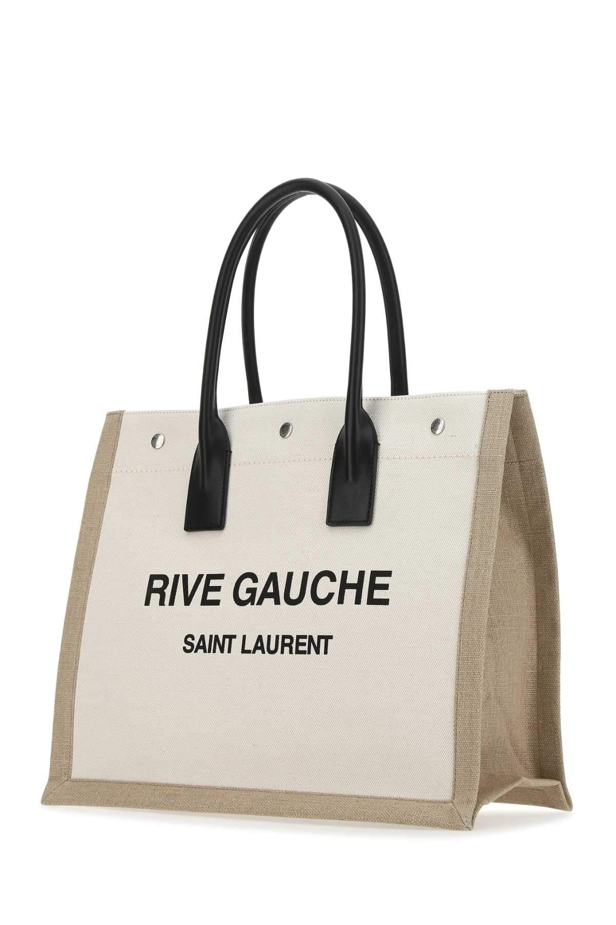 Saint Laurent Men Sand Canvas Big Rive Gauche Shopping Bag