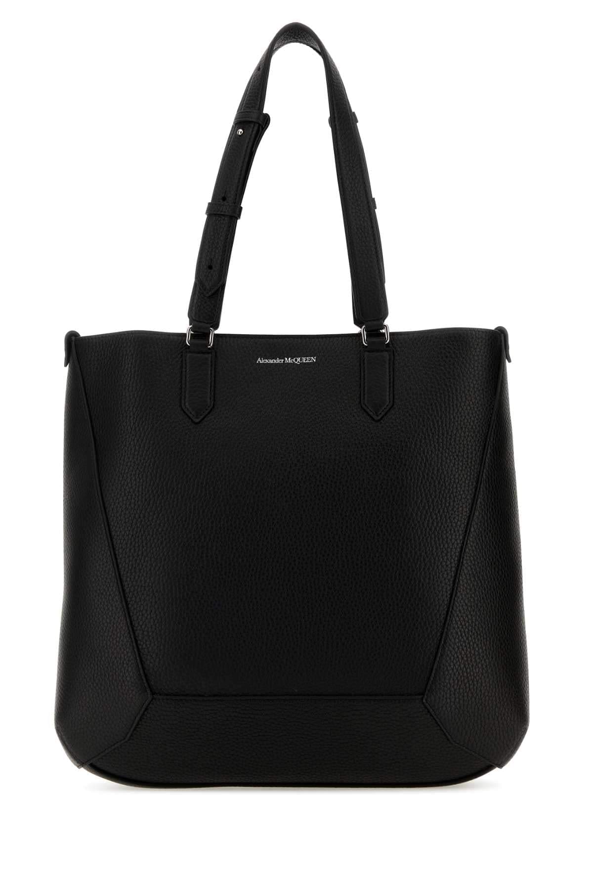 Alexander Mcqueen Men Black Leather Medium Edge Shopping Bag