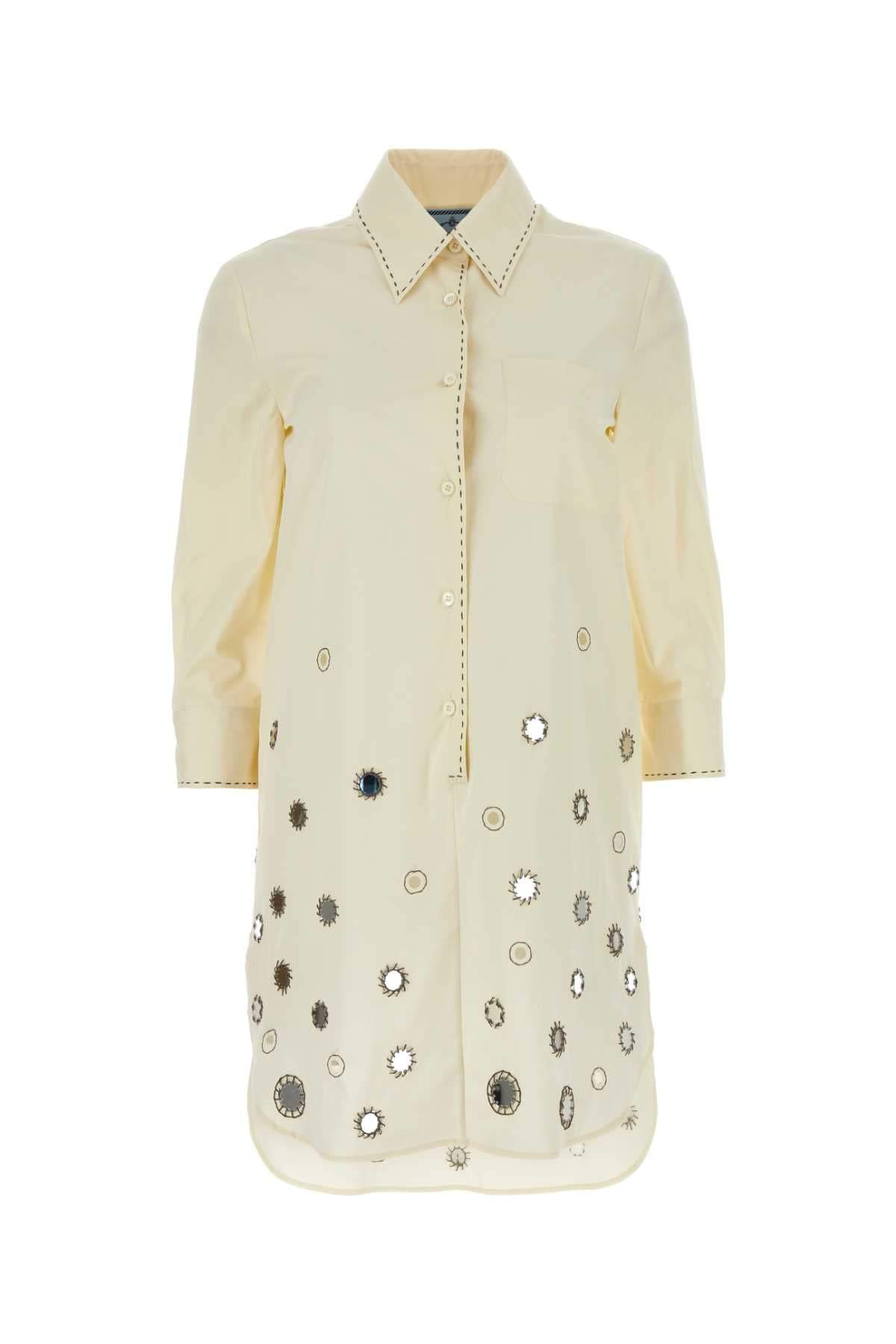 Prada Women Sand Cotton Shirt Dress