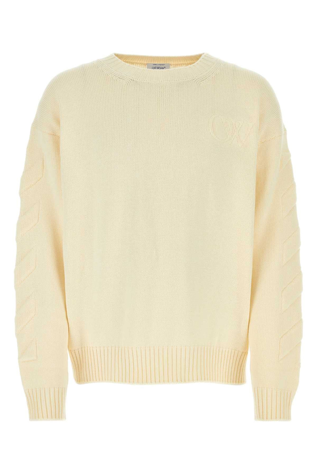 Off White Men Ivory Stretch Cotton Blend Oversize Sweater