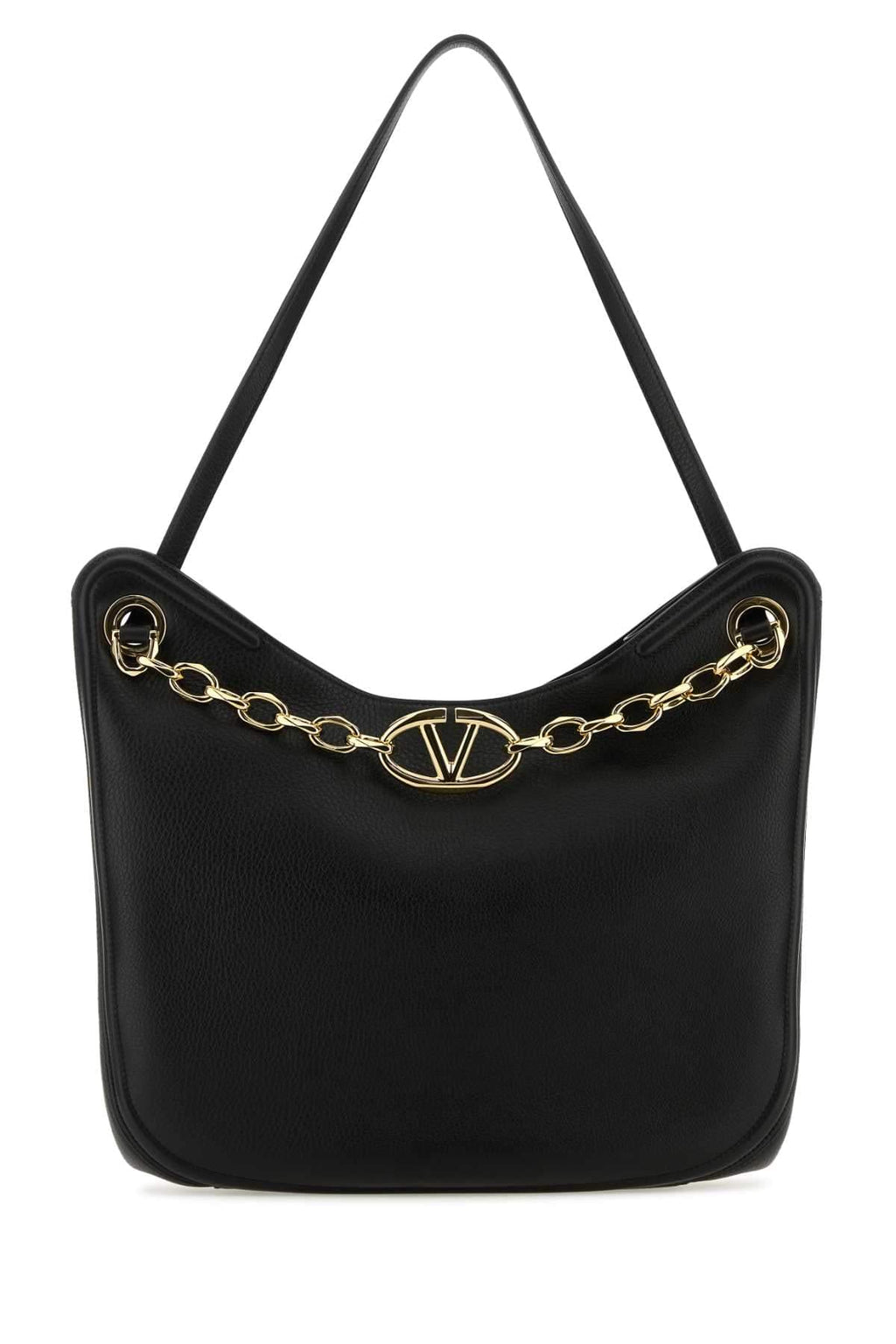 Valentino Garavani Women Black Leather Vlogo Moon Shopping Bag
