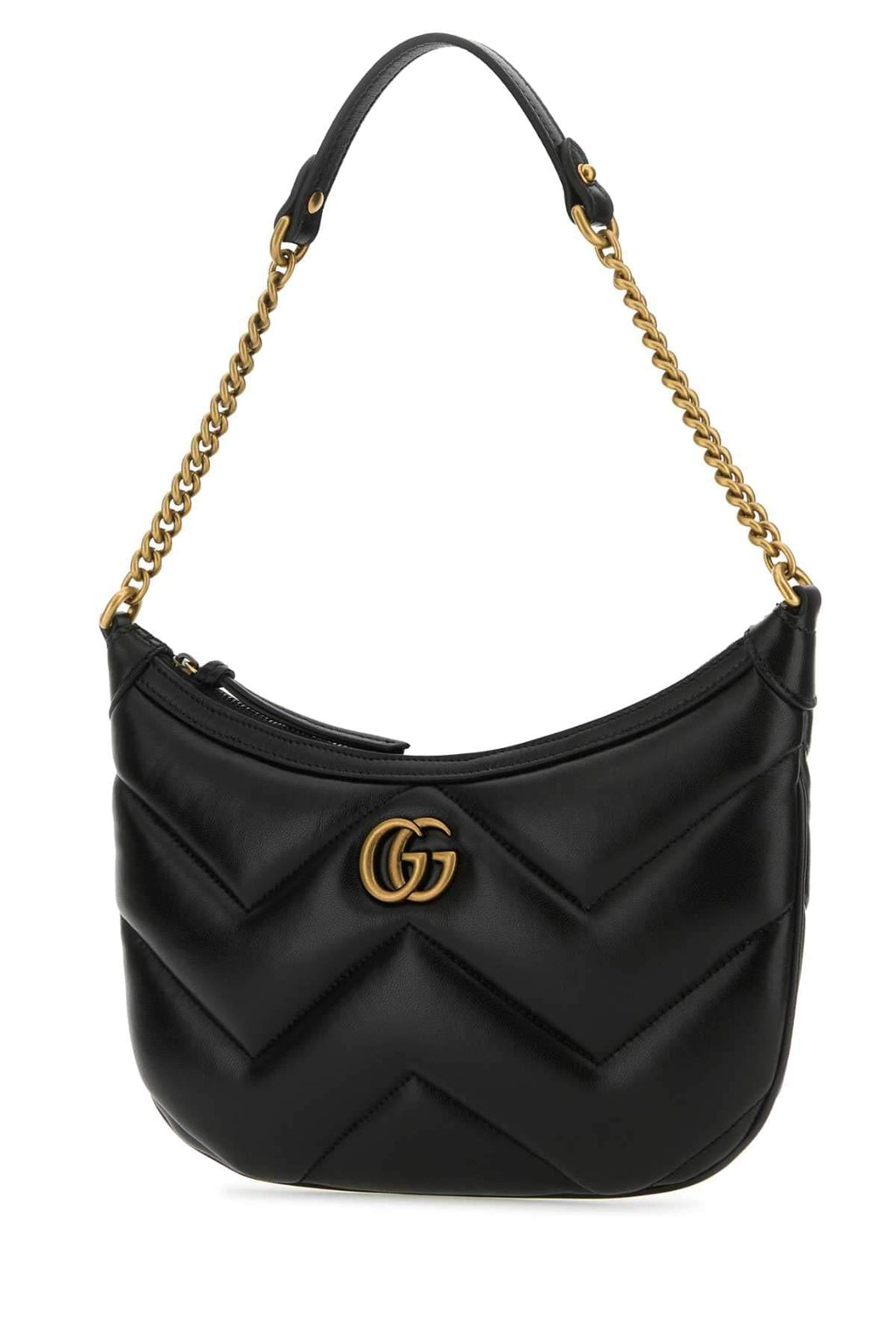 Gucci Women Black Leather Gg Marmont Shoulder Bag