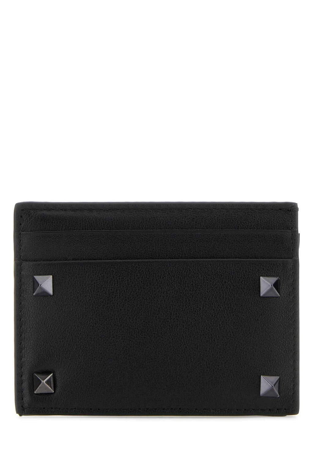 Valentino Garavani Men Black Leather Rockstud Card Holder
