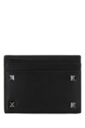 Valentino Garavani Men Black Leather Rockstud Card Holder