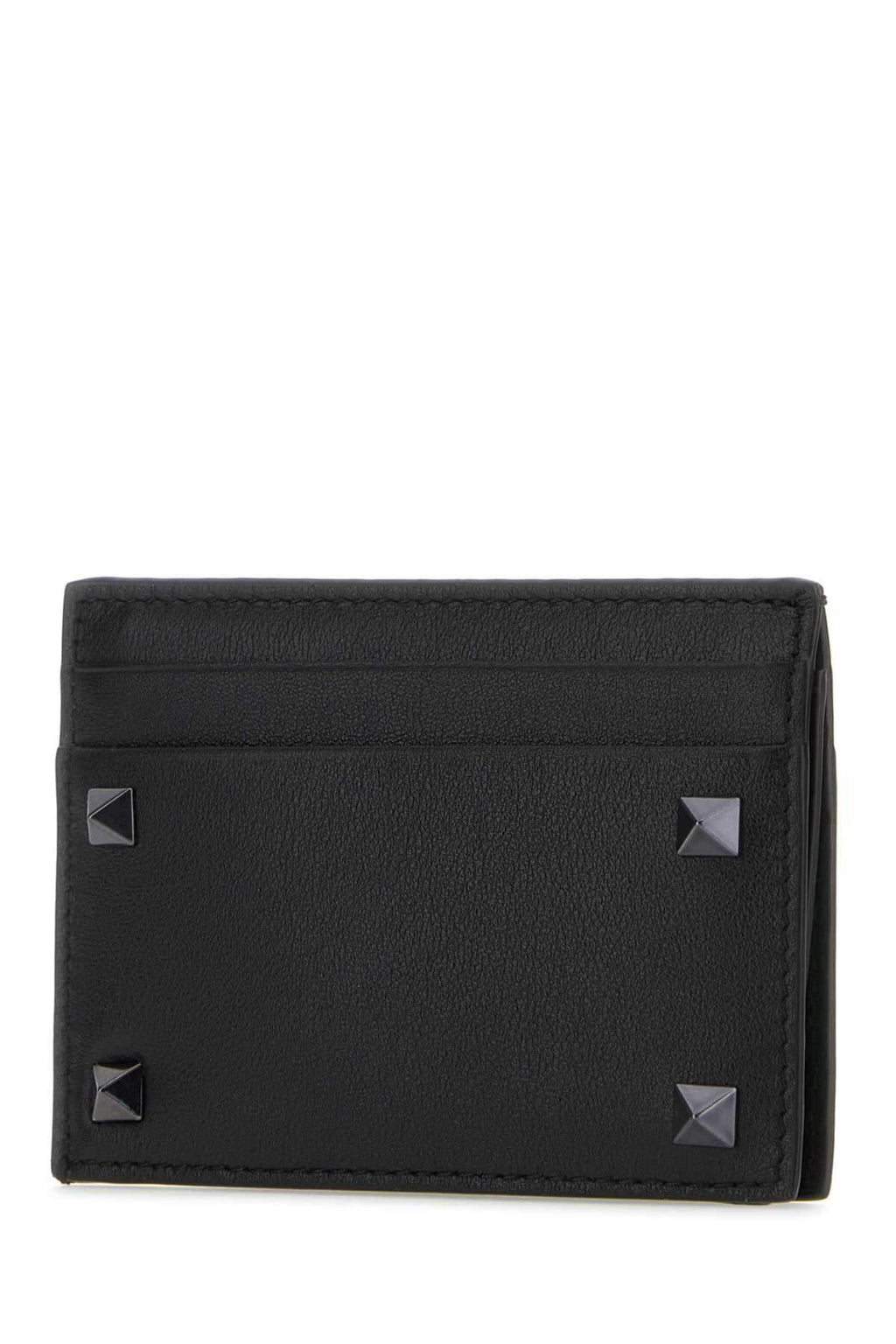 Valentino Garavani Men Black Leather Rockstud Card Holder