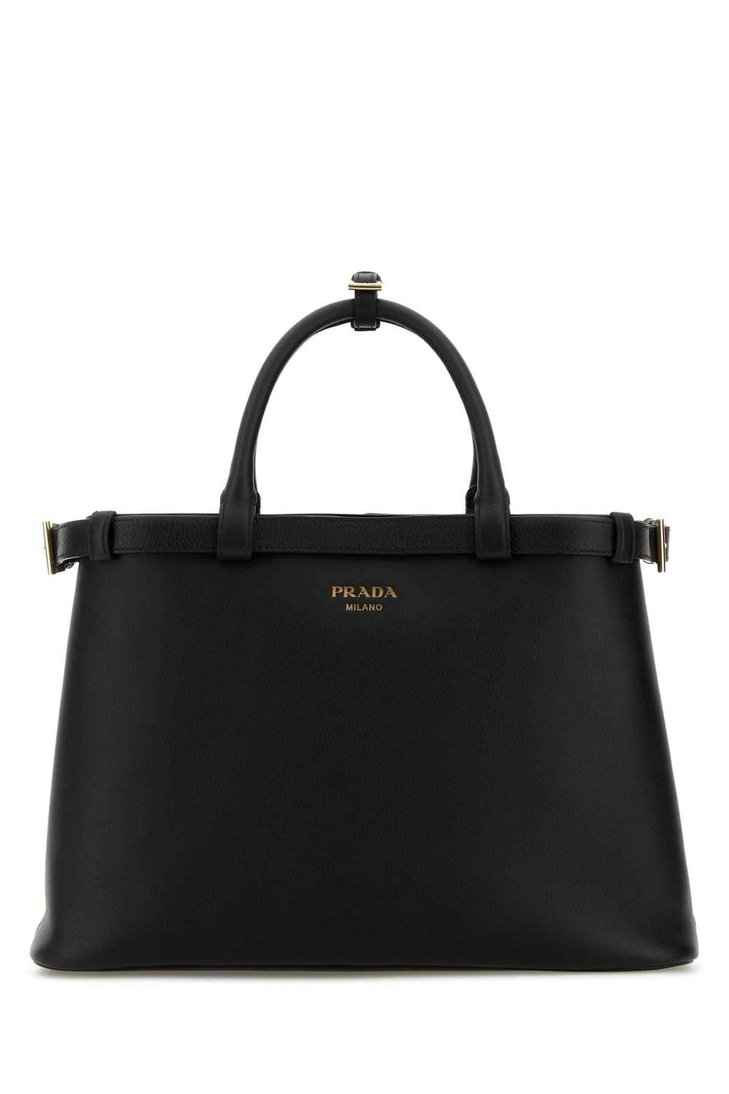 Prada Women Black Leather Medium Prada Buckle Handbag