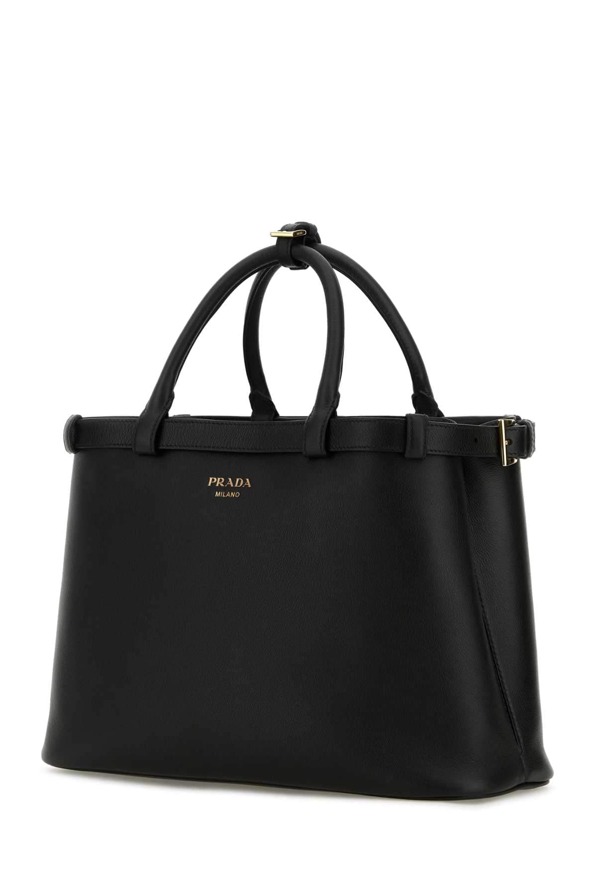 Prada Women Black Leather Medium Prada Buckle Handbag