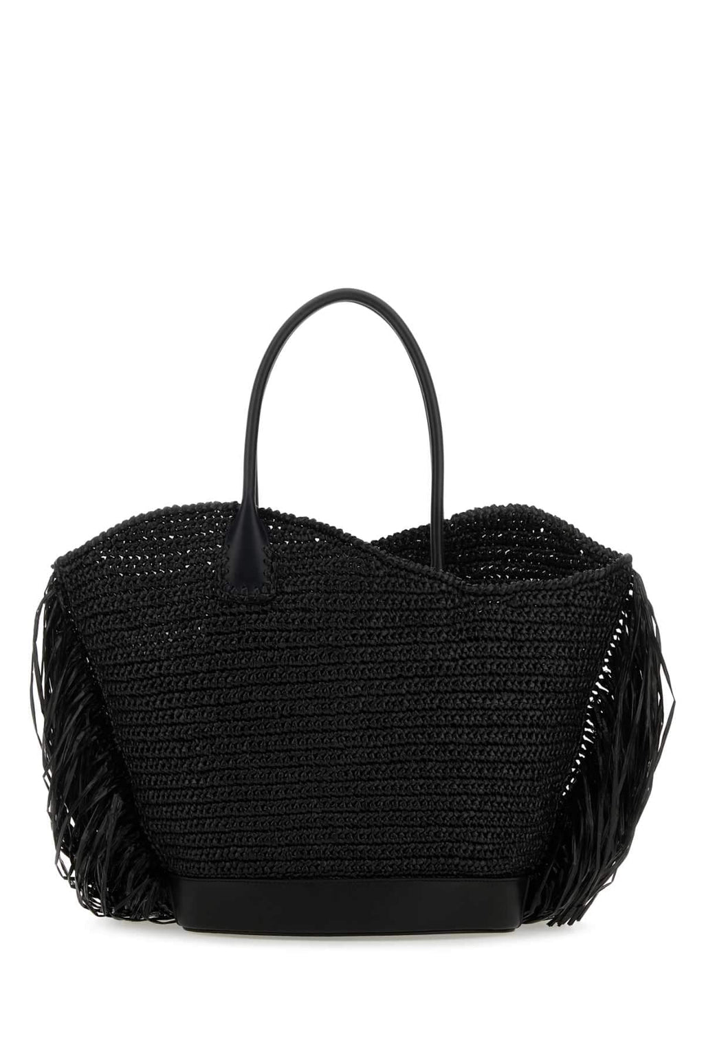 Salvatore Ferragamo Women Black Raffia And Leather Big Shopping Bag