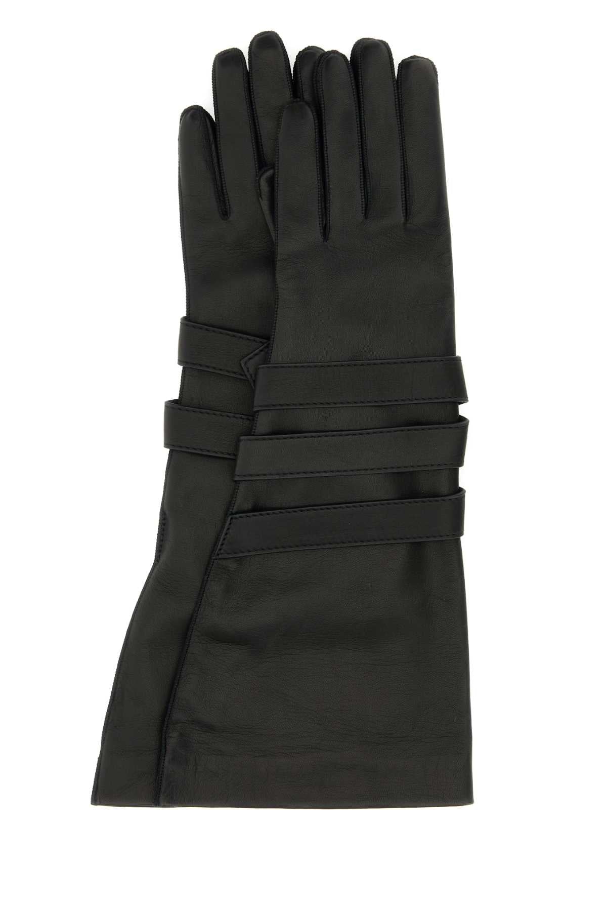 Saint Laurent Women Black Leather Gloves