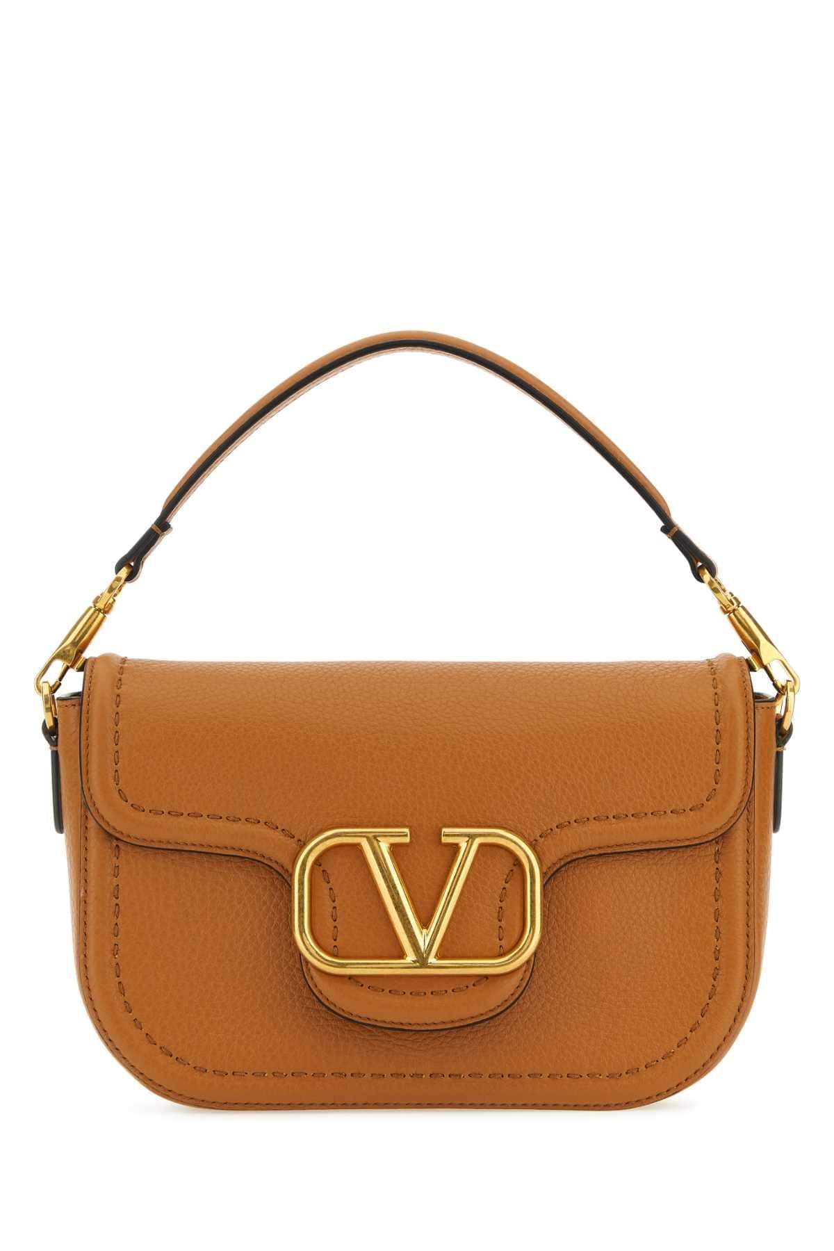 Valentino Garavani Women Camel Leather Alltime Shoulder Bag