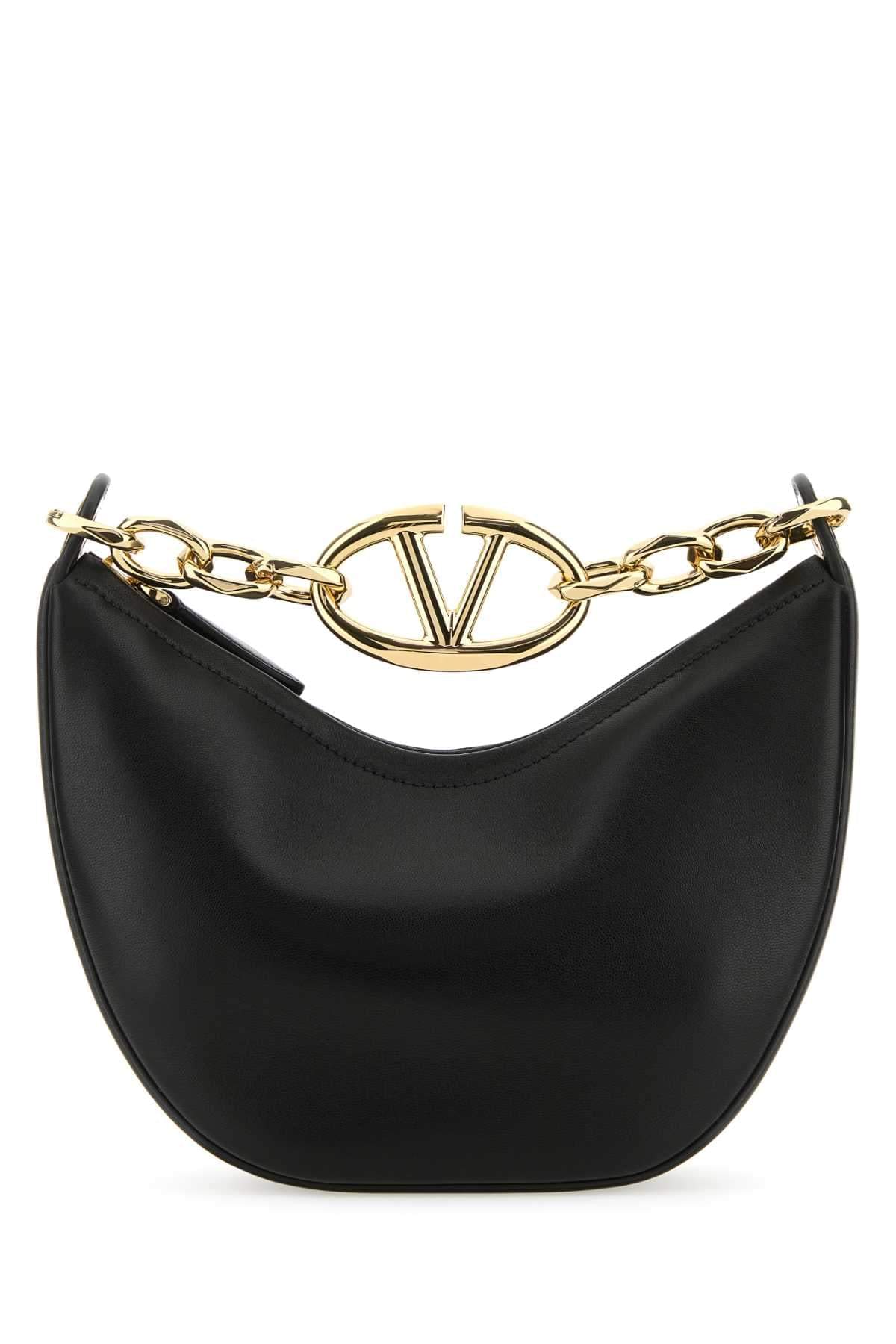 Valentino Garavani Women Black Leather Small Hobo Vlogo Moon Handbag