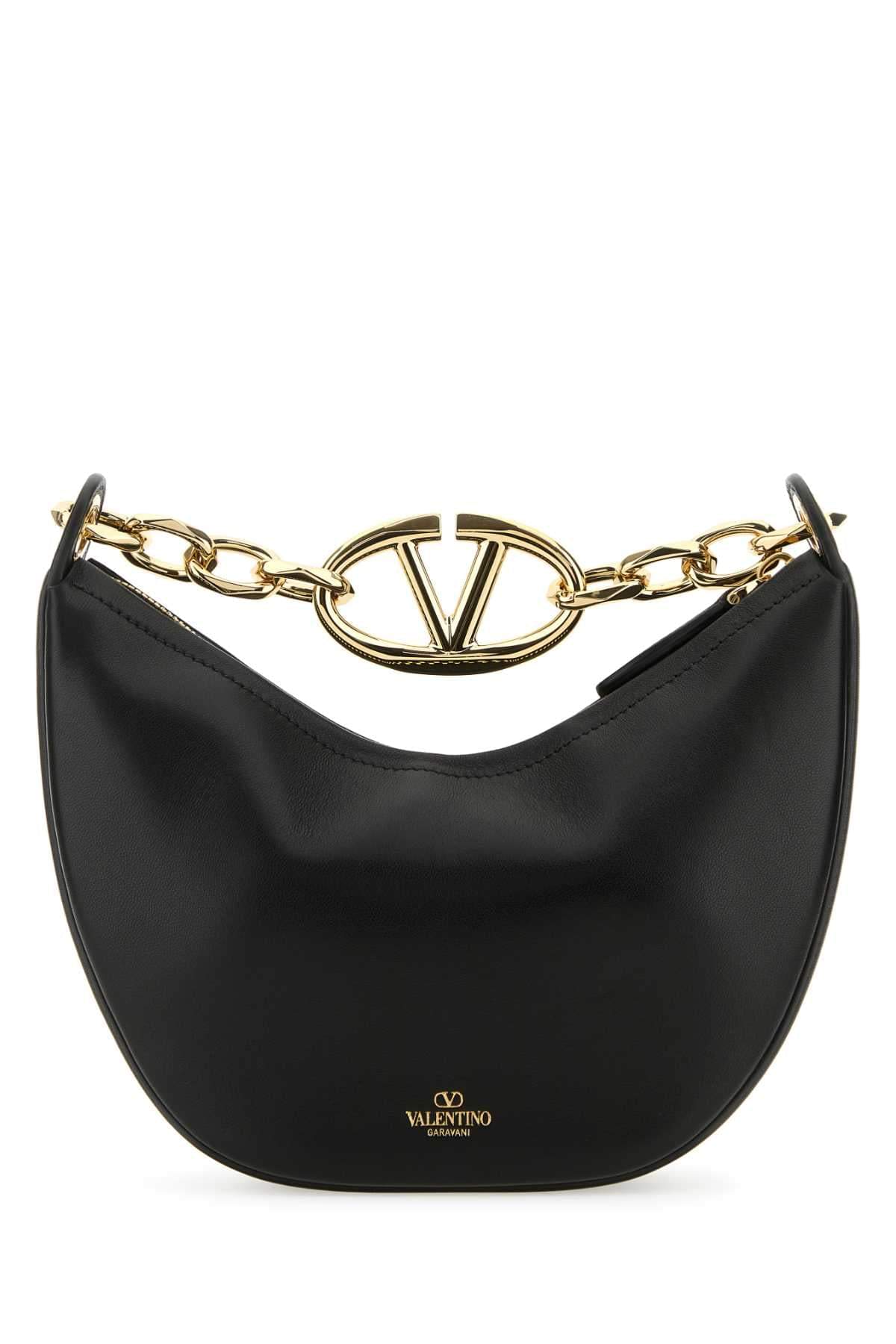 Valentino Garavani Women Black Leather Small Hobo Vlogo Moon Handbag