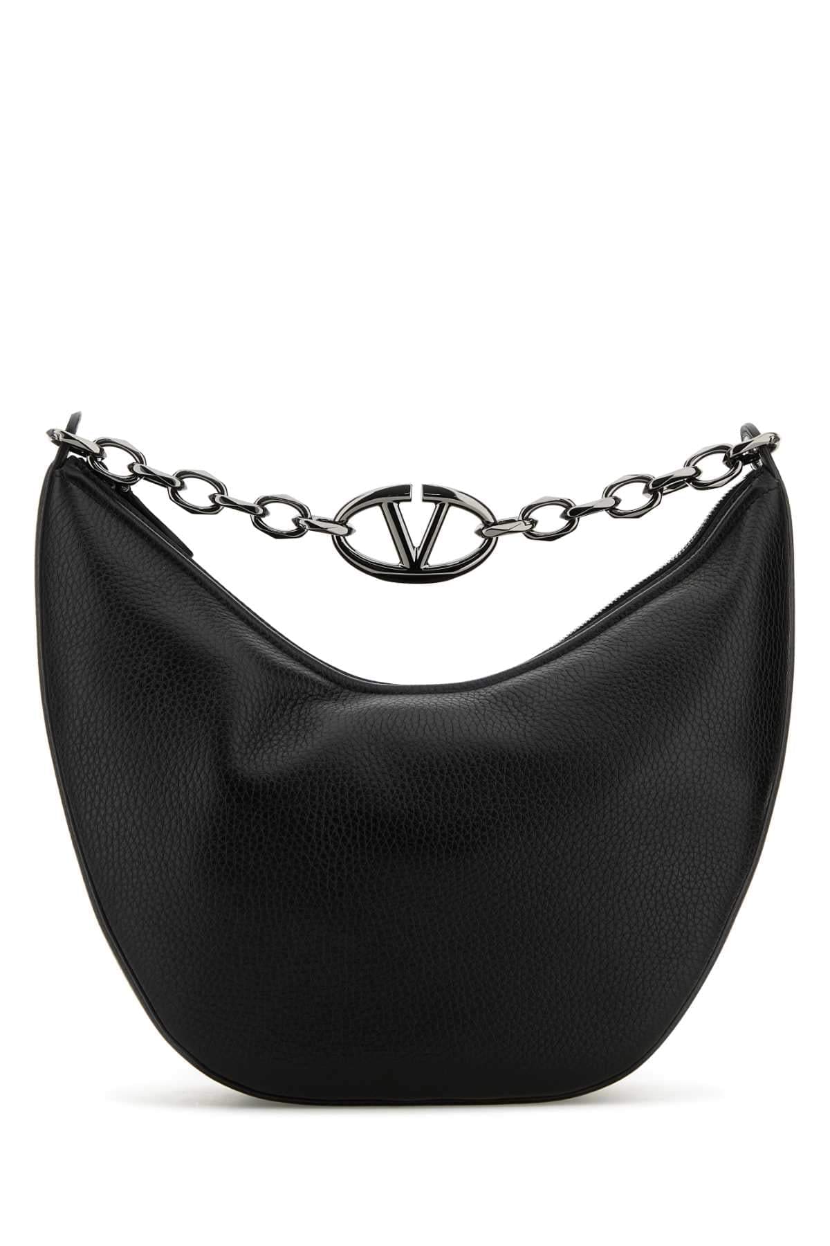 Valentino Garavani Men Black Leather Hobo Vlogo Moon Shoulder Bag