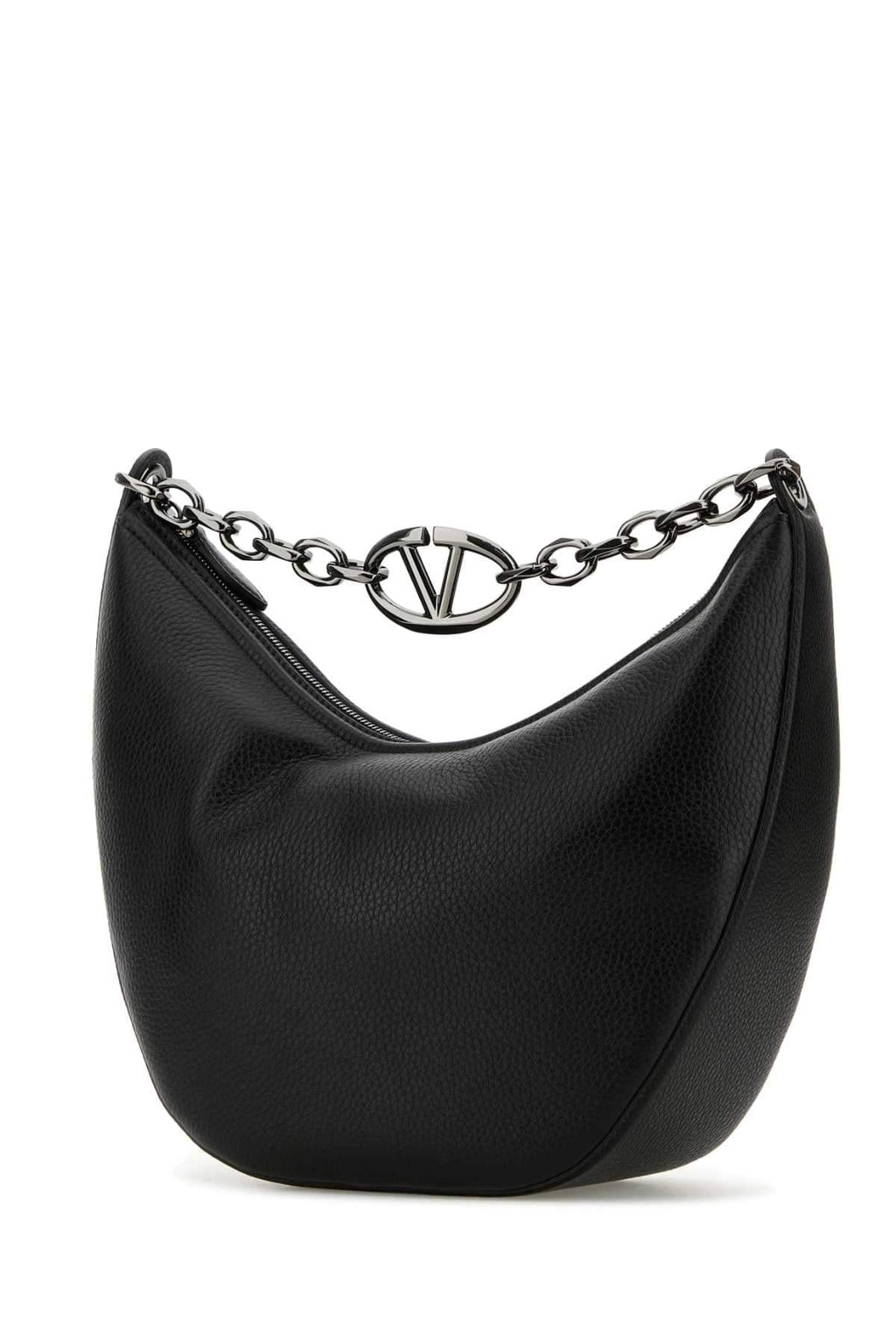 Valentino Garavani Men Black Leather Hobo Vlogo Moon Shoulder Bag