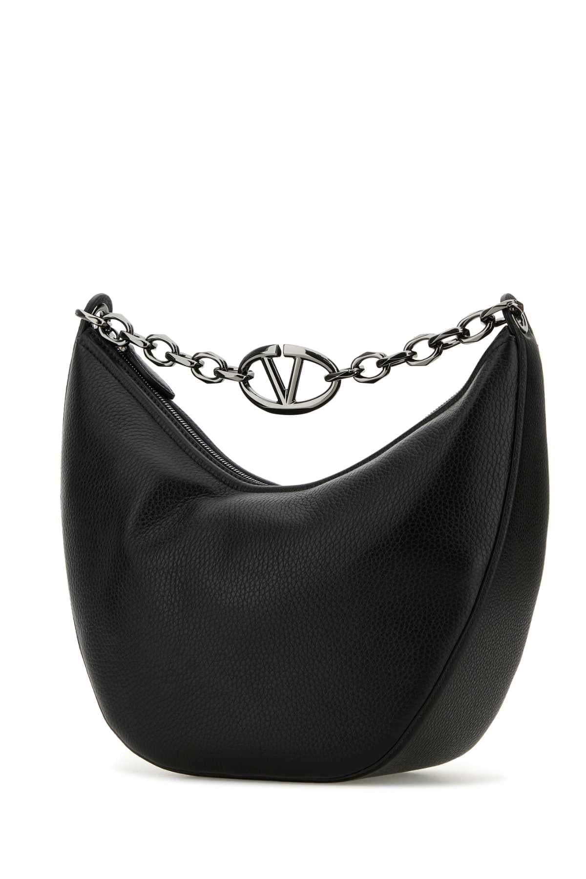 Valentino Garavani Men Black Leather Hobo Vlogo Moon Shoulder Bag