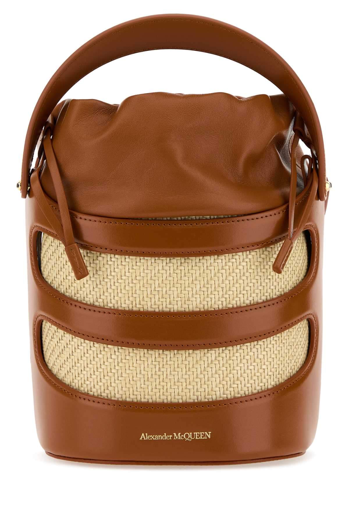 Alexander Mcqueen Women Two-Tone Leather And Raffia The Rise Bucket Bag