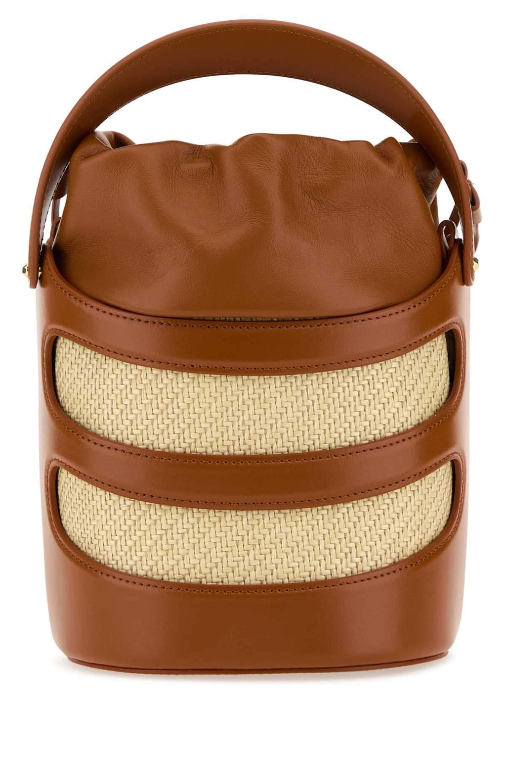 Alexander Mcqueen Women Two-Tone Leather And Raffia The Rise Bucket Bag