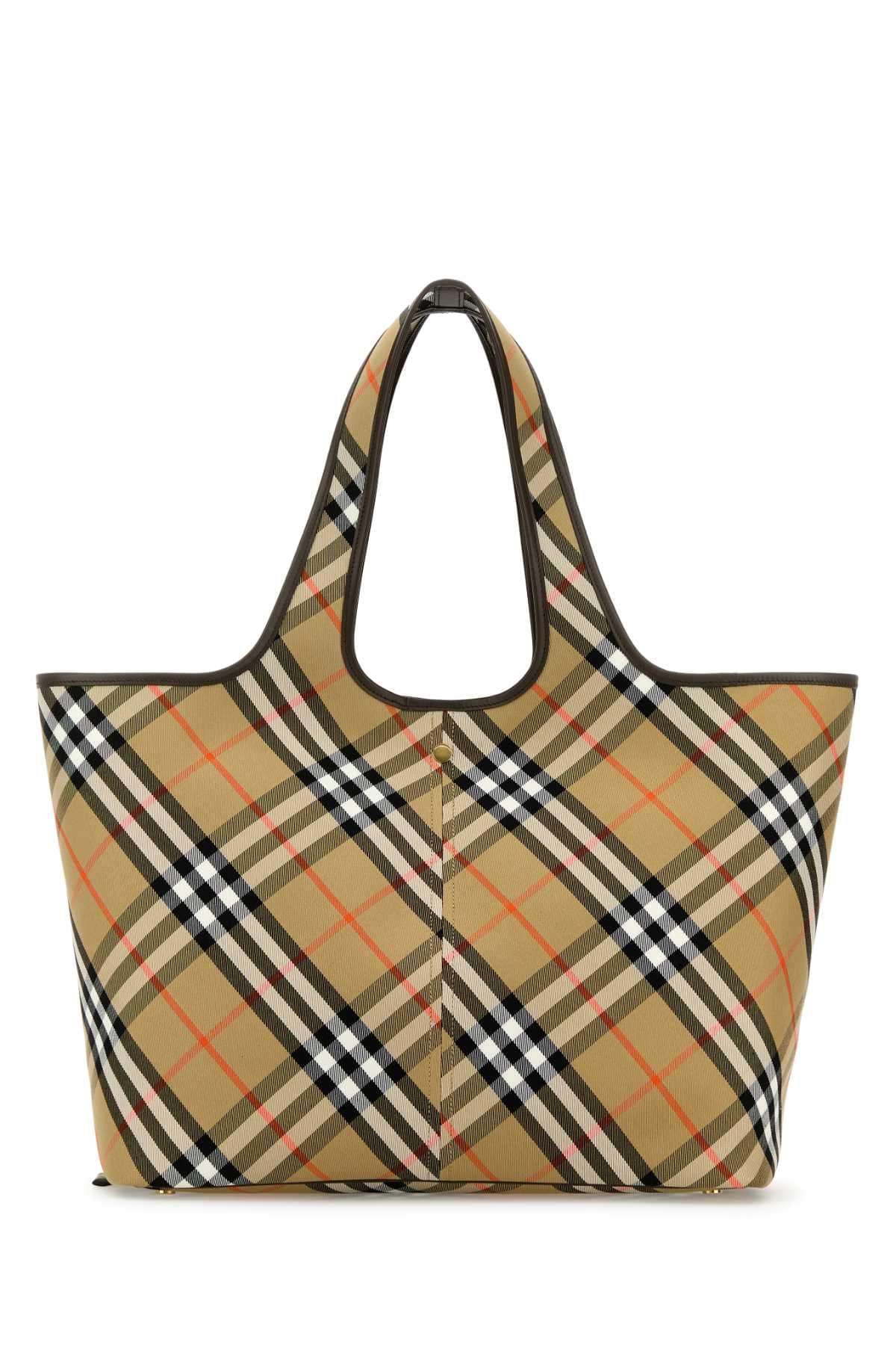Burberry Women Embroidered Canvas Medium Check Shopping Bag