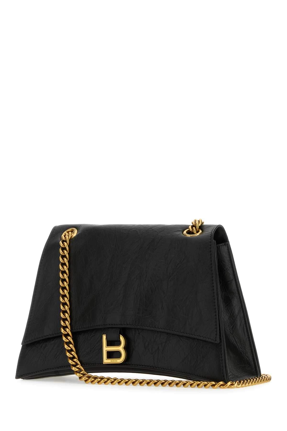 Balenciaga Women Black Leather Medium Crush Shoulder Bag
