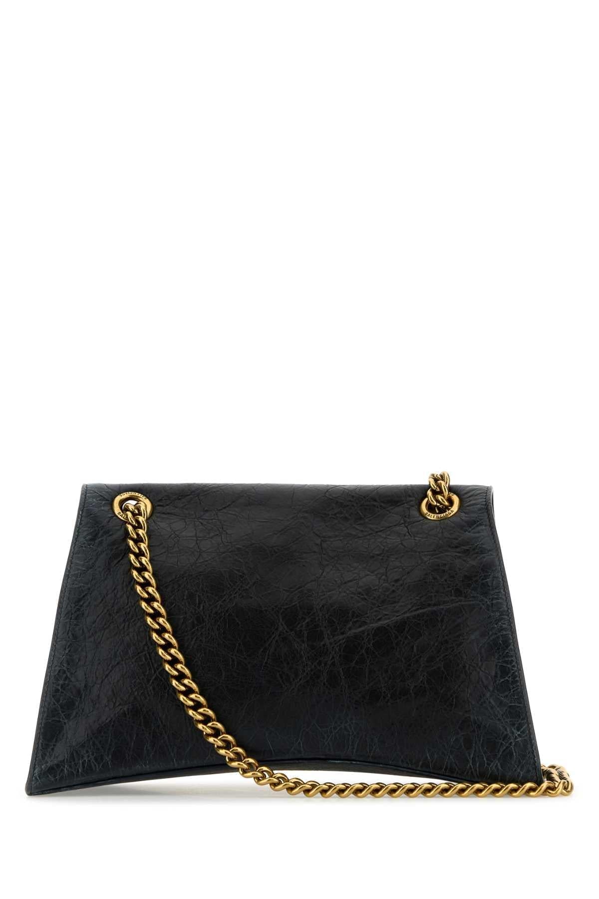 Balenciaga Women Black Leather Medium Crush Chain Shoulder Bag